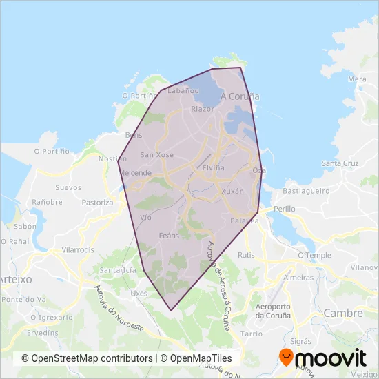 Mapa del área de cobertura de Tranvías de La Coruña, S.A.
