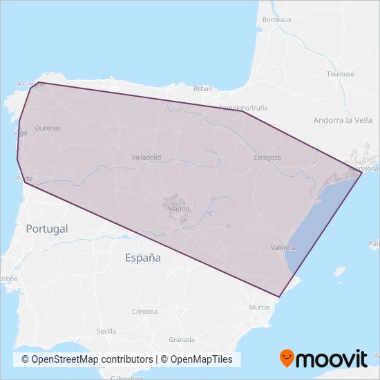 Mapa del área de cobertura de RENFE OPERADORA
