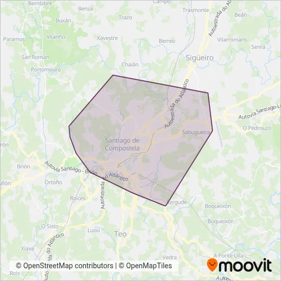 Mapa del área de cobertura de TUSSA - Transporte urbano de Santiago