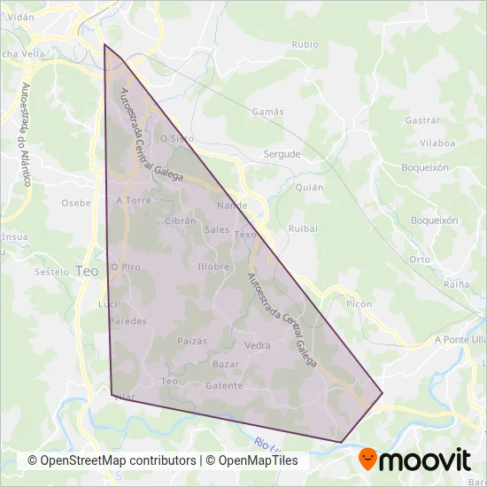 Mapa del área de cobertura de Empresa Seoane - Monbus