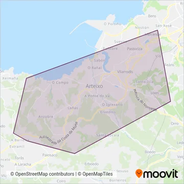 Bus de Arteixo - Arriva coverage area map
