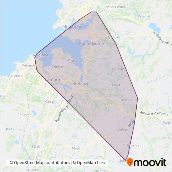 Mapa del área de cobertura de Monbus - UTE Hércules Norte