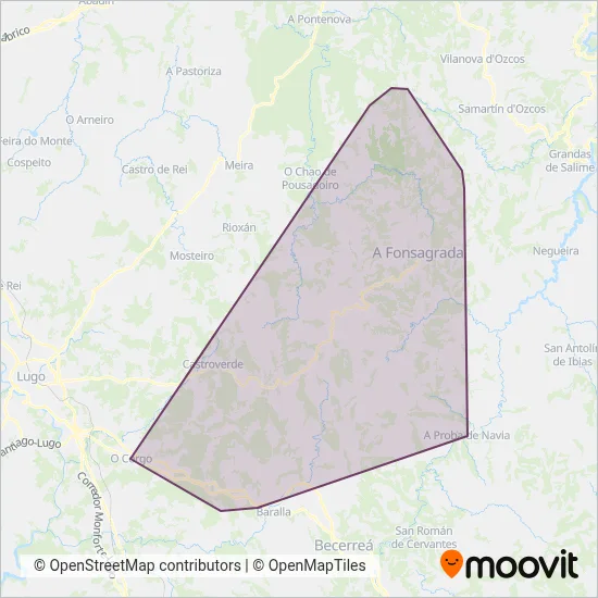 Mapa del área de cobertura de Autocares Toxedo