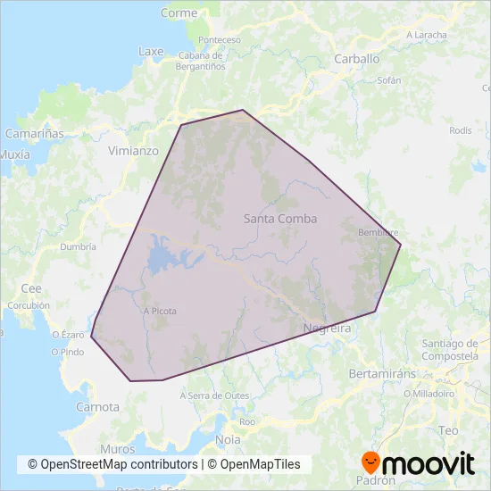 Mapa del área de cobertura de Autocares Costa (UTE Galicia - Hércules)