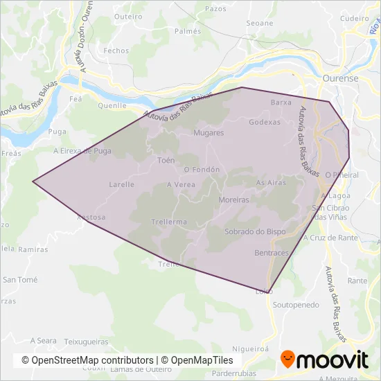 Mapa del área de cobertura de Autocares Alfer