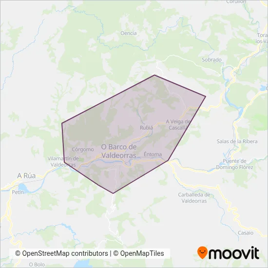 Mapa del área de cobertura de UTE XG708 (Monbus y Atvisa)
