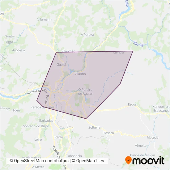 Mapa del área de cobertura de UTE XG688 (Autos González - Monbus)