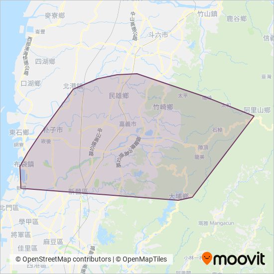 Chiayi County Bus Service Administration coverage area map