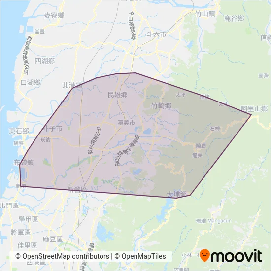 Chiayi County Bus coverage area map