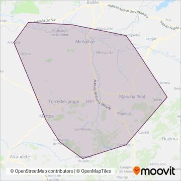 Mapa del área de cobertura de Red de Consorcios de Transporte de Andalucía - Área de Jaén