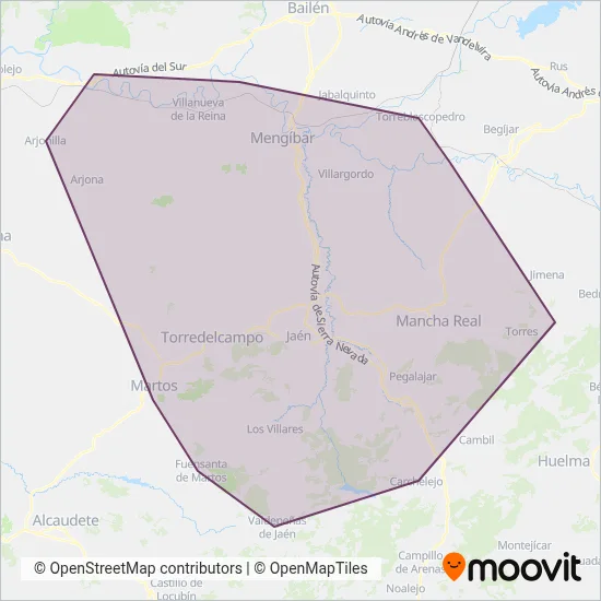 Red de Consorcios de Transporte de Andalucía - Área de Jaén coverage area map