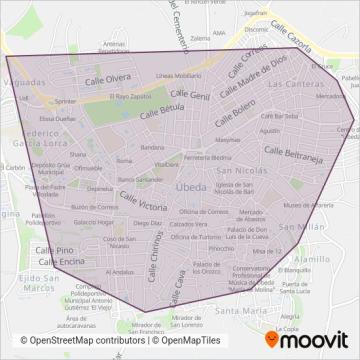 Mapa del área de cobertura de Transporte Urbano de Úbeda