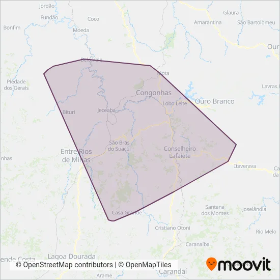 Líder - Viação Carvalho & Costa coverage area map