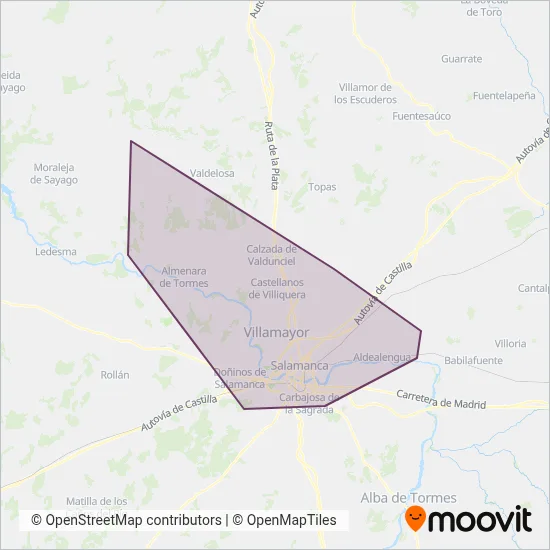 Autobuses Salmantinos (Grupo Avanza) coverage area map