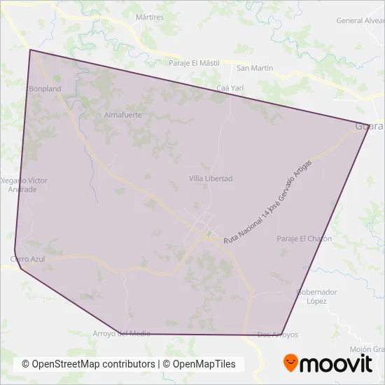 Mapa del área de cobertura de Tala S.R.L.