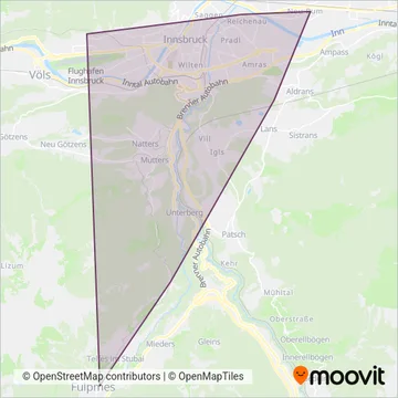 Innsbrucker Verkehrsbetriebe und Stubaitalbahn GmbH (Tram) coverage area map