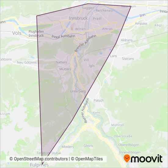 IVB und Stubaitalbahn GmbH (Tram) coverage area map