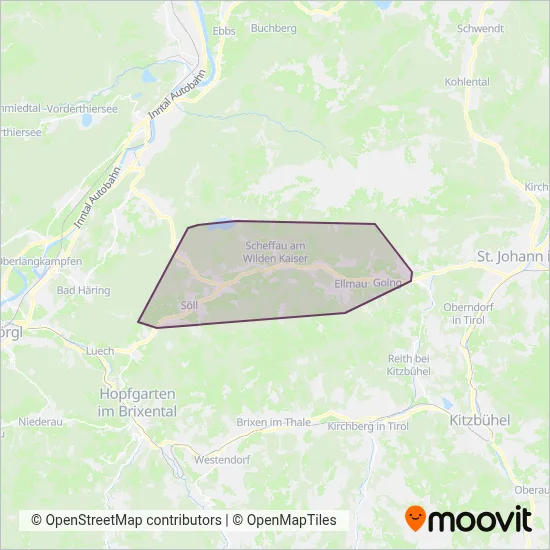 Wilder Kaiser Skibus coverage area map