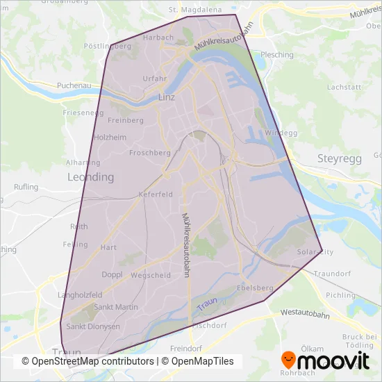 Linz Linien GmbH (Tram) coverage area map