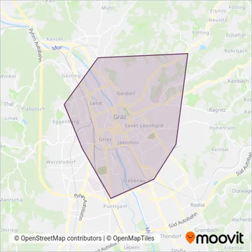 Graz Linien (Tram) coverage area map