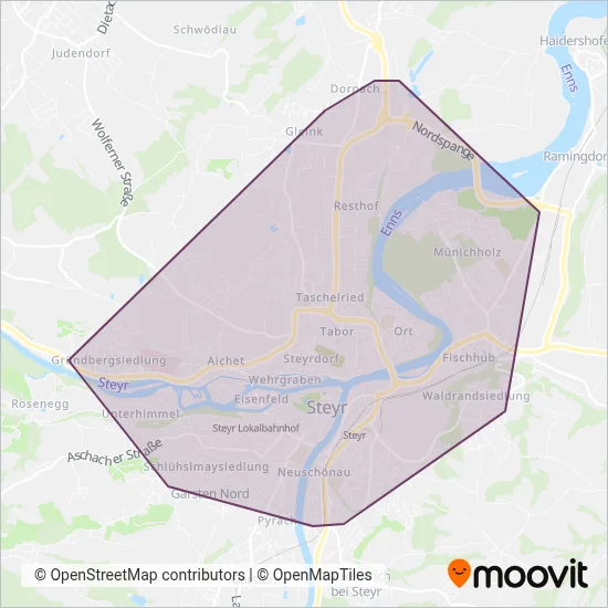 Stadtbetriebe Steyr GmbH coverage area map