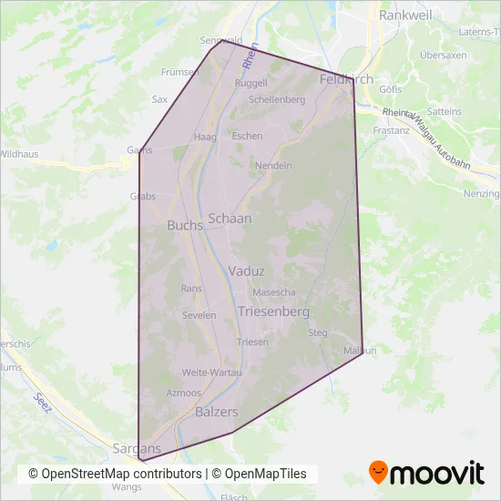 Verkehrsbetrieb LIECHTENSTEINmobil coverage area map