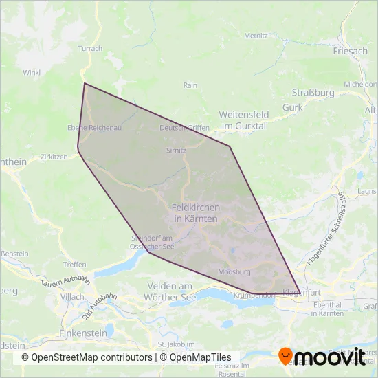 Kärnten Bus - Feldkirchen coverage area map