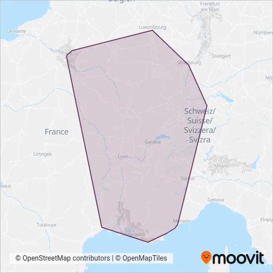 Carte de la zone de couverture de SNCF VOYAGEURS
