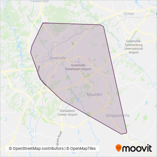 Mapa del área de cobertura de Greenlink (Greenville Transit Authority)