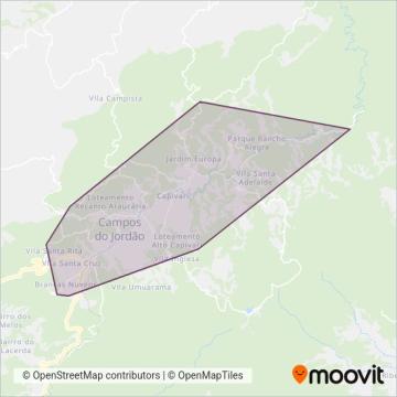 Mapa da área de cobertura da Viação na Montanha