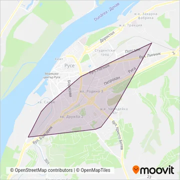 Карта на района на покритие на Градски транспорт АД (Тролейбус)