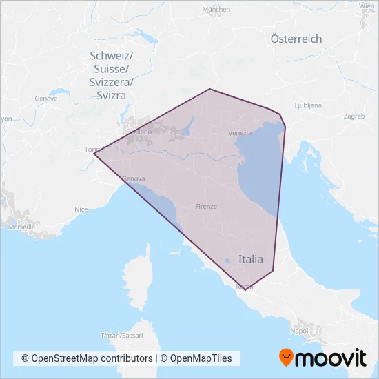 Area coperta dal servizio di Trenitalia (Treno)