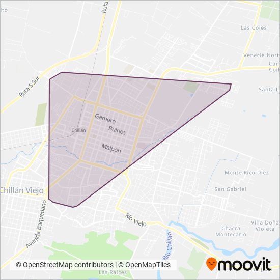 Mapa del área de cobertura de Transp. Los Copihues