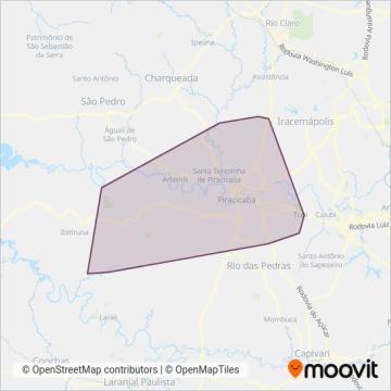 Mapa da área de cobertura da Transporte Urbano Piracicaba - TUPi