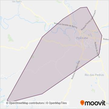 Mapa da área de cobertura da Pira Mobilidade