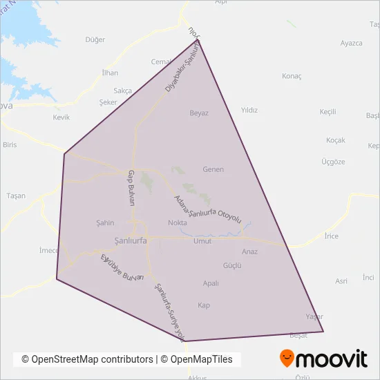 Şanlıurfa Büyükşehir Belediyesi kapsama alanı haritası