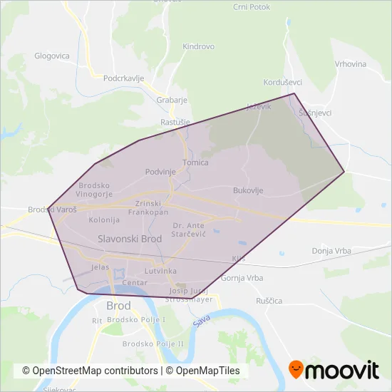 Terzić bus coverage area map