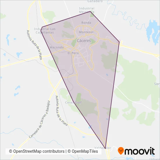 Mapa del área de cobertura de CACERES
