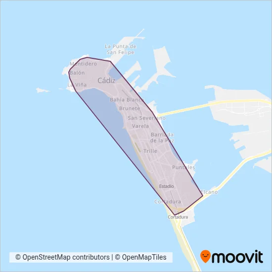 Líneas Urbanas de Cádiz coverage area map