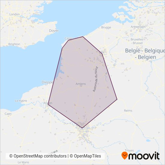 Mapa del área de cobertura de SNCF