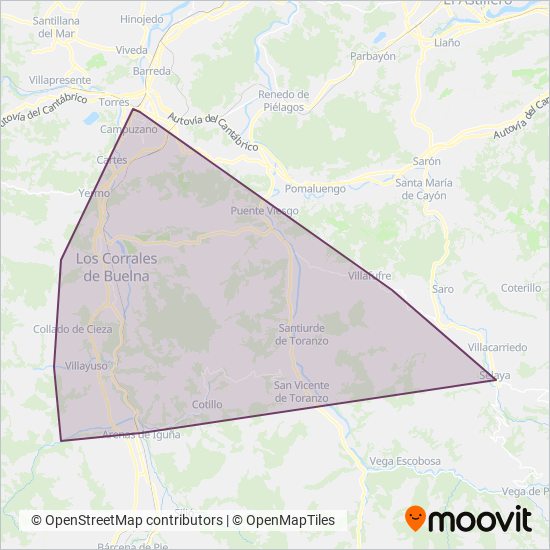 Mapa del área de cobertura de Autocares Juan Ruiz,S.L.