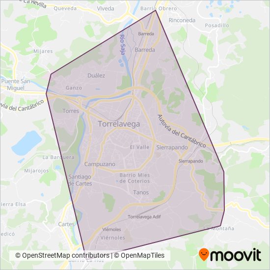 Mapa del área de cobertura de Torrebus