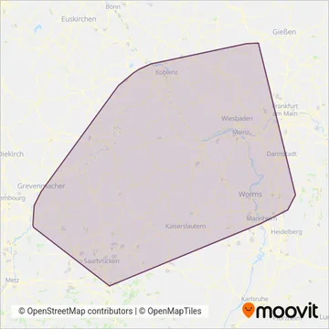 DB Regio AG Mitte Region Südwest (Rail) coverage area map