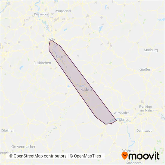 MittelrheinBahn (Trans Regio) - Rail coverage area map