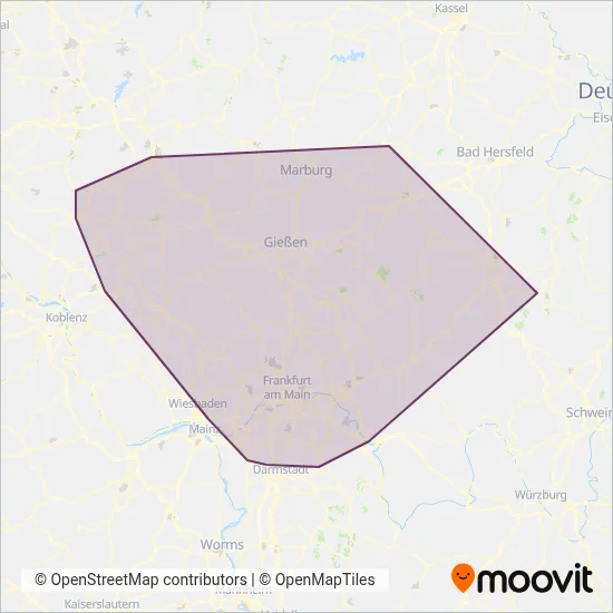 Hessische Landesbahn GmbH (Rail) coverage area map