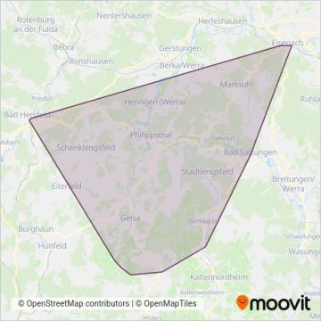 Verkehrsunternehmen Wartburgmobil VUW gkAöR coverage area map