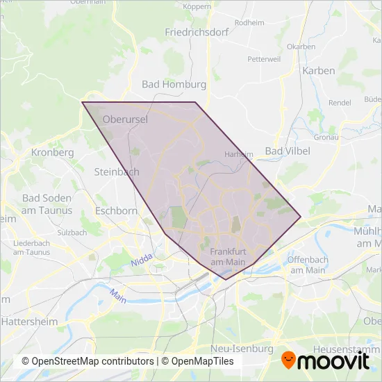 Stadtwerke Verkehrsgesellschaft Frankfurt (Subway) coverage area map