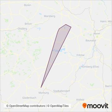 DB RegioNetz Verkehrs GmbH Kurhessenbahn (Bus) coverage area map