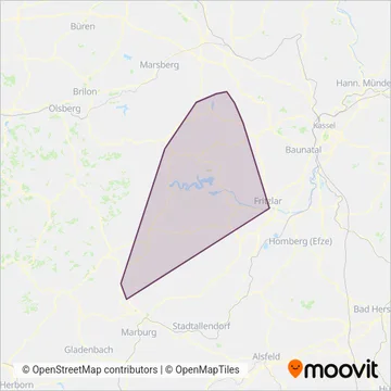 DB RegioNetz Verkehrs GmbH Kurhessenbahn (Bus) coverage area map