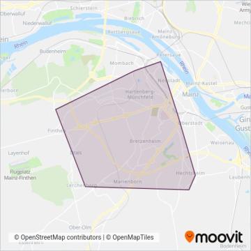 Схема покрытия компании Mainzer Mobilität (Трамвай)